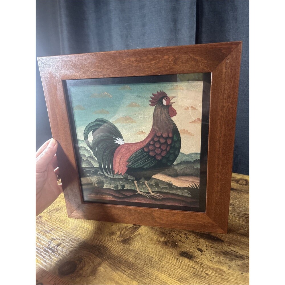Rooster Chicken Folk Art Print 11x11 Diane Ulmer Petersen 98 Farmhouse Vtg Decor - Picture 6 of 8